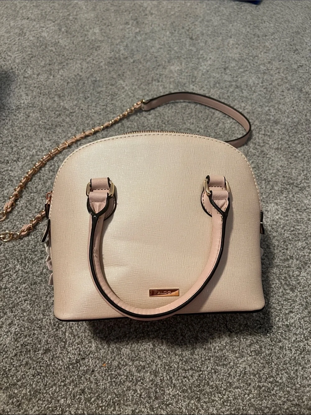 Aldo Blush Pink Floral Applique Satchel with Gold Chain